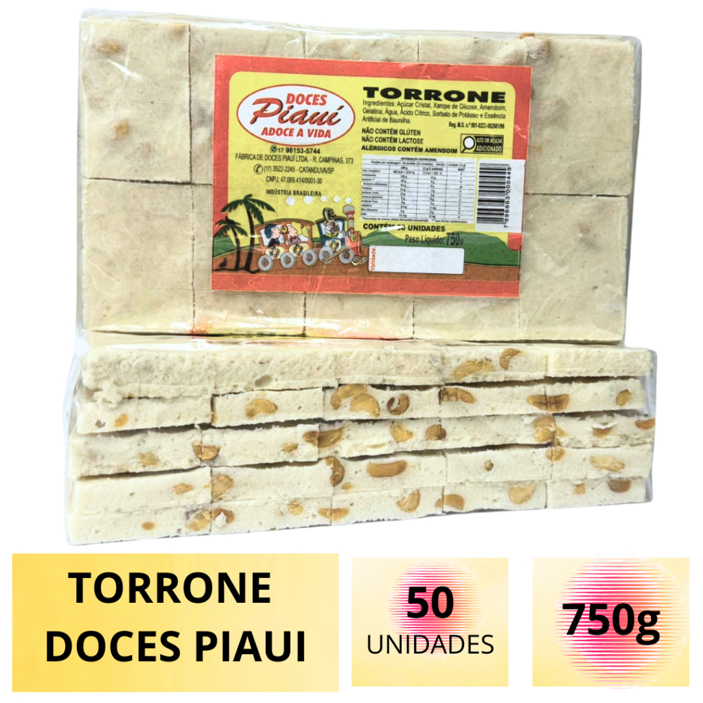Pacote Torrone com Amendoim 750g C/ 50 Unidades - Doces Piaui - Festa Junina em Oferta na Shopee