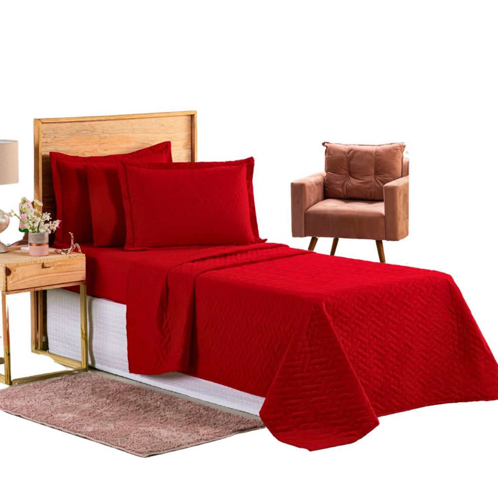 Colcha Coxa Cobre Leito Jogo Roupa Cama Fronha Solteiro Infantil Matelado Criança Basico Vermelho