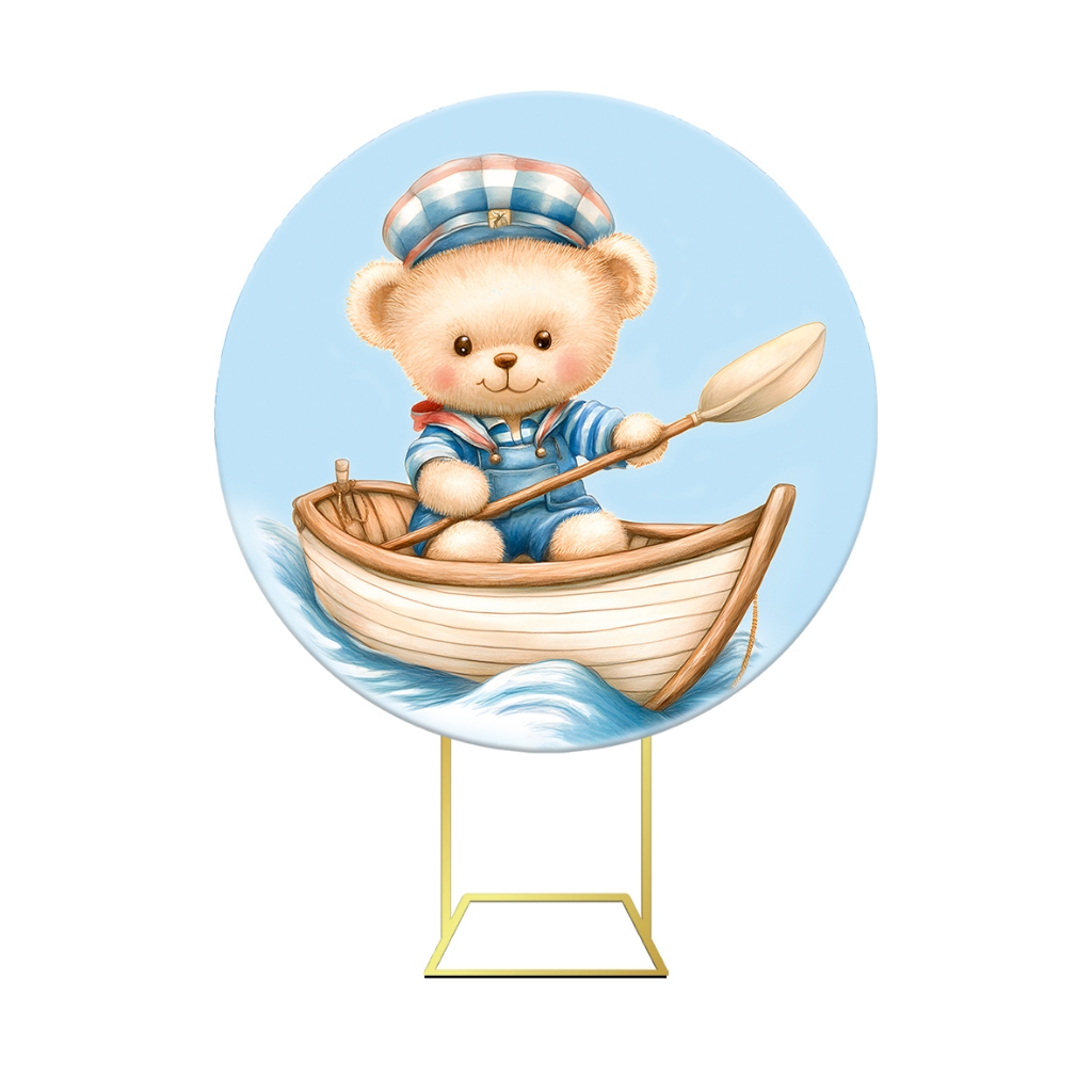 Painel De Festa Em Tecido Urso Ursinho Marinheiro Barco Barquinho 1,50m 01