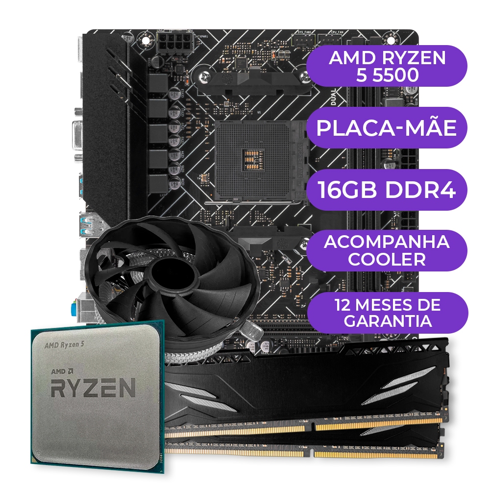 Kit Upgrade Gamer, Processador AMD Ryzen 5 5500, AM4, 16GB DDR4 em Oferta na Shopee