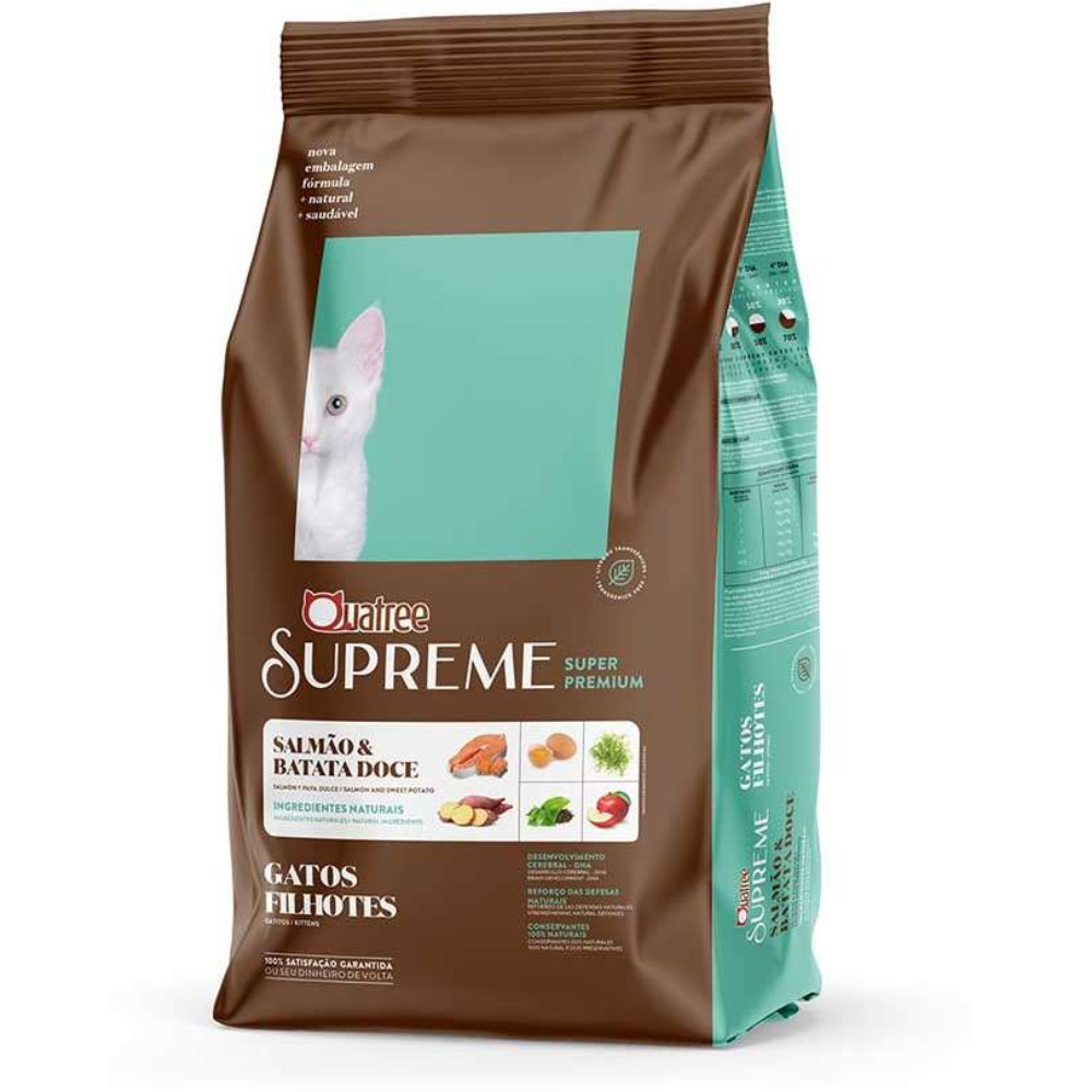 Ração Para Gato 3Kg Quatree Supreme Filhotes Salmão Sem Consevantes Ideal Para seu Gato