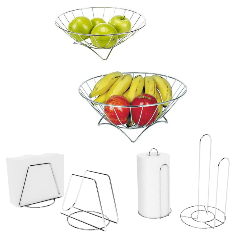 Kit  PROMOÇÃO : Porta papel Toalha , Guardanapo de mesa , Fruteira Cromada