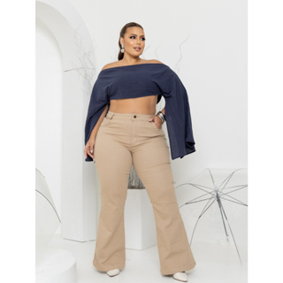 Roupa Feminina Calça Flare Jeans Feminina Plus Size Cintura Alta Com Lycra em Oferta na Shopee