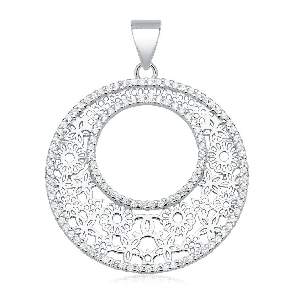 Pingente de Prata 925 Mandala Vazado com Zircônias em Oferta na Shopee