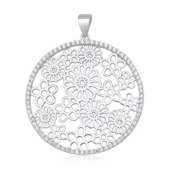 Pingente de Prata 925 Flores e Zircônias