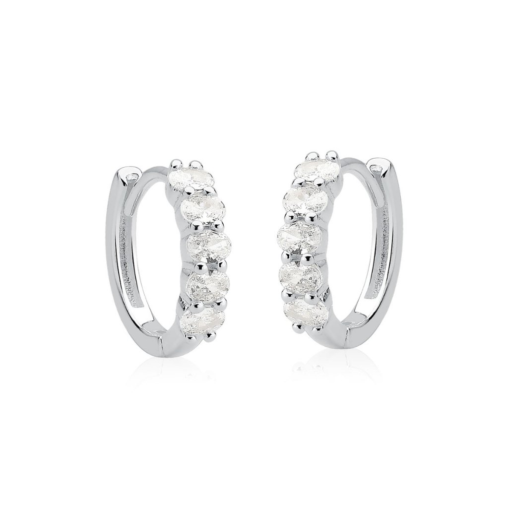 Brinco Argola de Prata 925 Click com Zircônias - Fashion Accessories