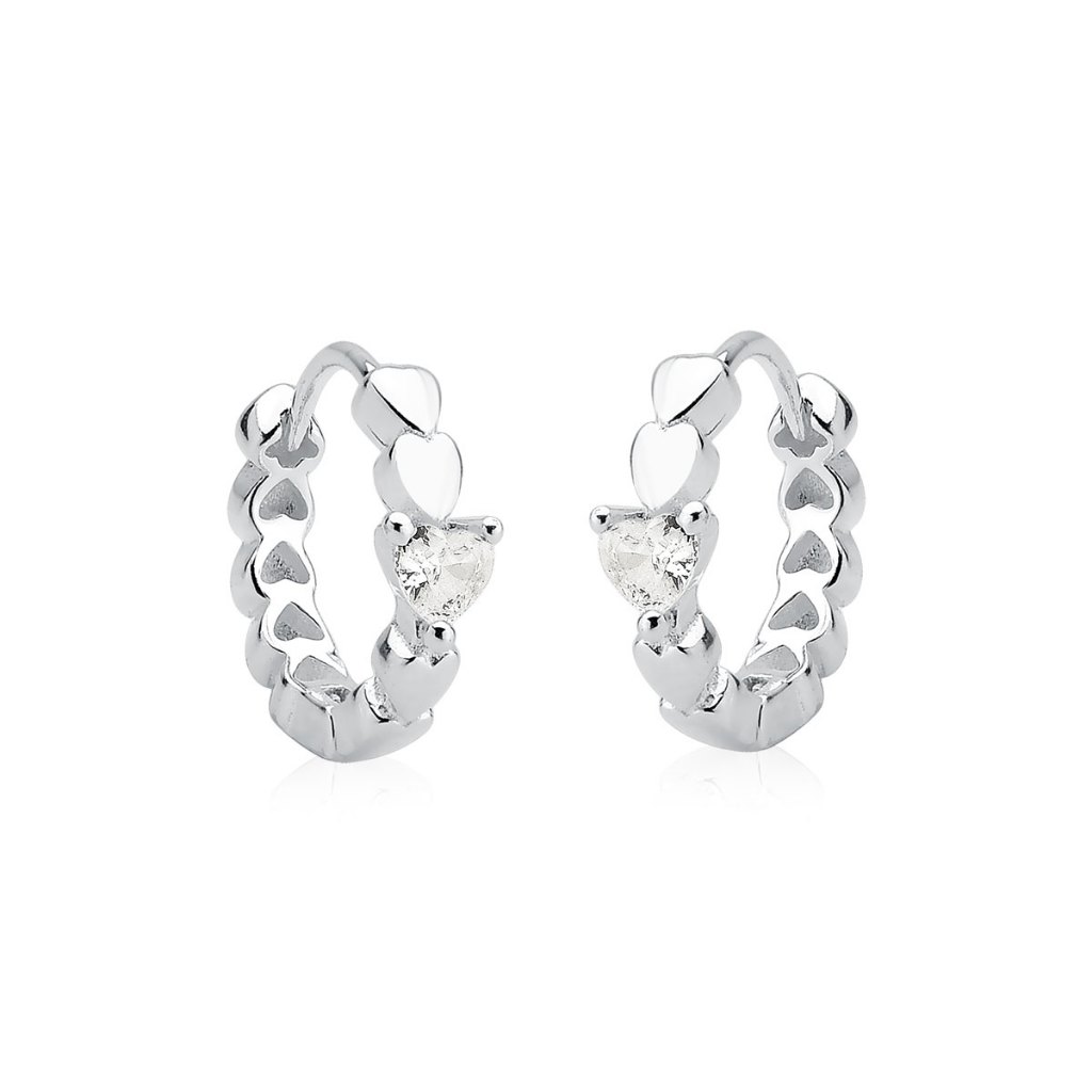 Brinco Argola de Prata 925 Click com Corações e Zircônia