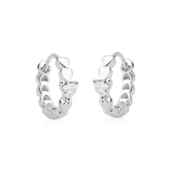 Brinco Argola de Prata 925 Click com Corações e Zircônia