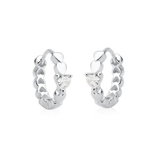 Brinco Argola de Prata 925 Click com Corações e Zircônia