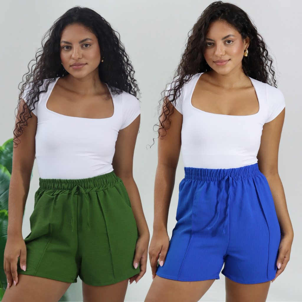 Kit 2 peças Short Feminino Duna Soltinho Leve Confortável Elástico em Oferta na Shopee