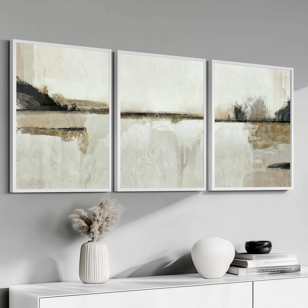 Conjunto 3 Quadros Decorativo Com Moldura 40x60 Abstrato Minimalista Sala Quarto Grande