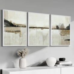 Conjunto 3 Quadros Decorativo Com Moldura 40x60 Abstrato Minimalista Sala Quarto Grande