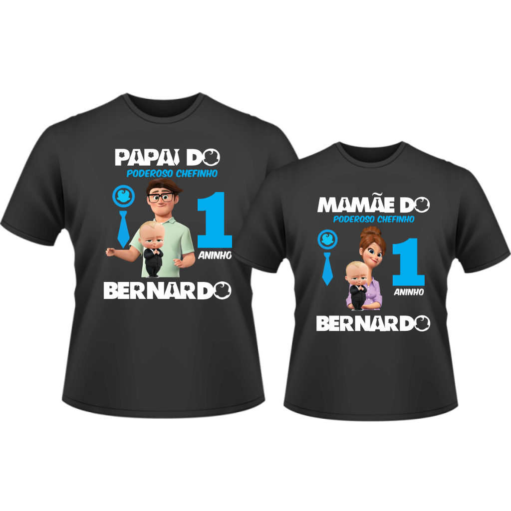 Kit 2 Camisetas Preta Aniversário Tema Poderoso Chefinho Adulto e Infantil  Unisex em Oferta na Shopee