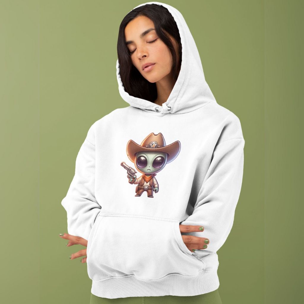 Moletom Canguru Unissex Com Capuz GuGi Alien Cowboy Faroeste Western Bang Bang Xerife Pistoleiro