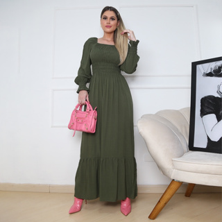 Vestido Longo Luxo Tecido Duna Manga Longa Várias Maneiras de usá-lo você pode usá-lo normalmente ou com ombro a ombra em Oferta na Shopee