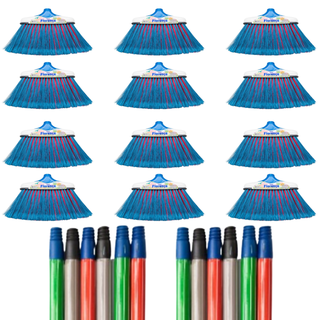 KIT COM 12 VASSOURAS FLORENÇA COM CABO