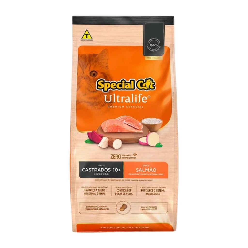 Ração Para Gatos Castrados Senior Ultralife Salmão 20kg Special Cat