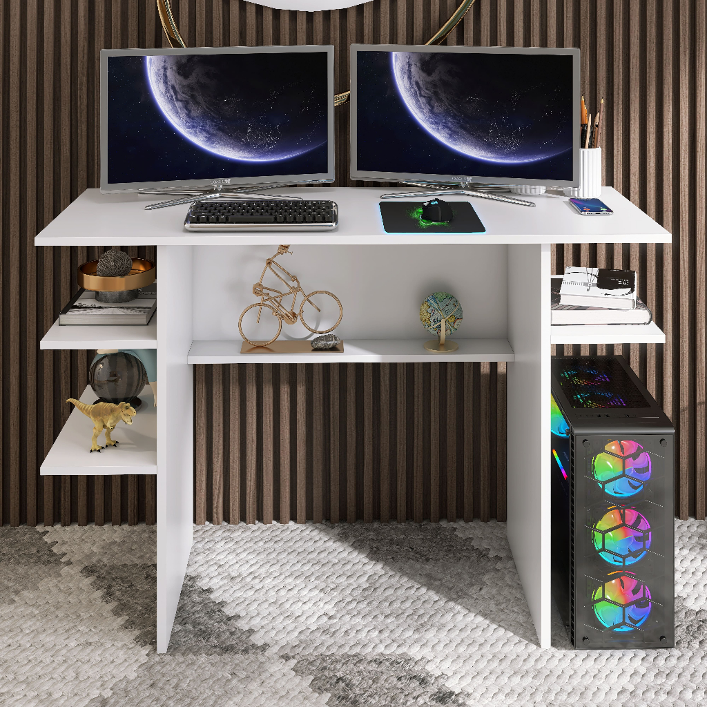 Escrivaninha Branca Gamer com Nicho – Mesa Click Forte para Computador