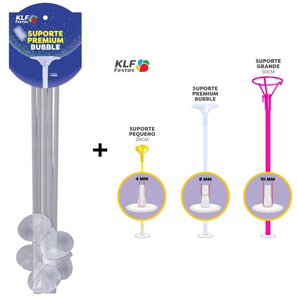 Kit 10 Suporte Vareta 40cm Premium Bubble + 10 Base Multi 3 em 1 Para Balão Bubble Bexiga