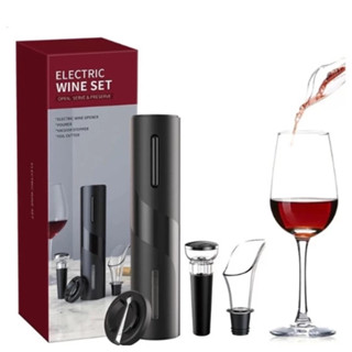 KIT Saca Rolhas Abridor De Vinho Garrafa Automático Elétrico