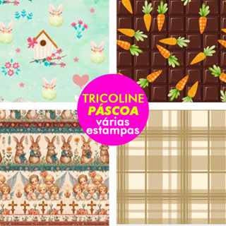 🐰 Tricoline Páscoa 100% Algodão - 50cm x 1,50m - Tecido Estampado Tricolândia 🎨 em Oferta na Shopee