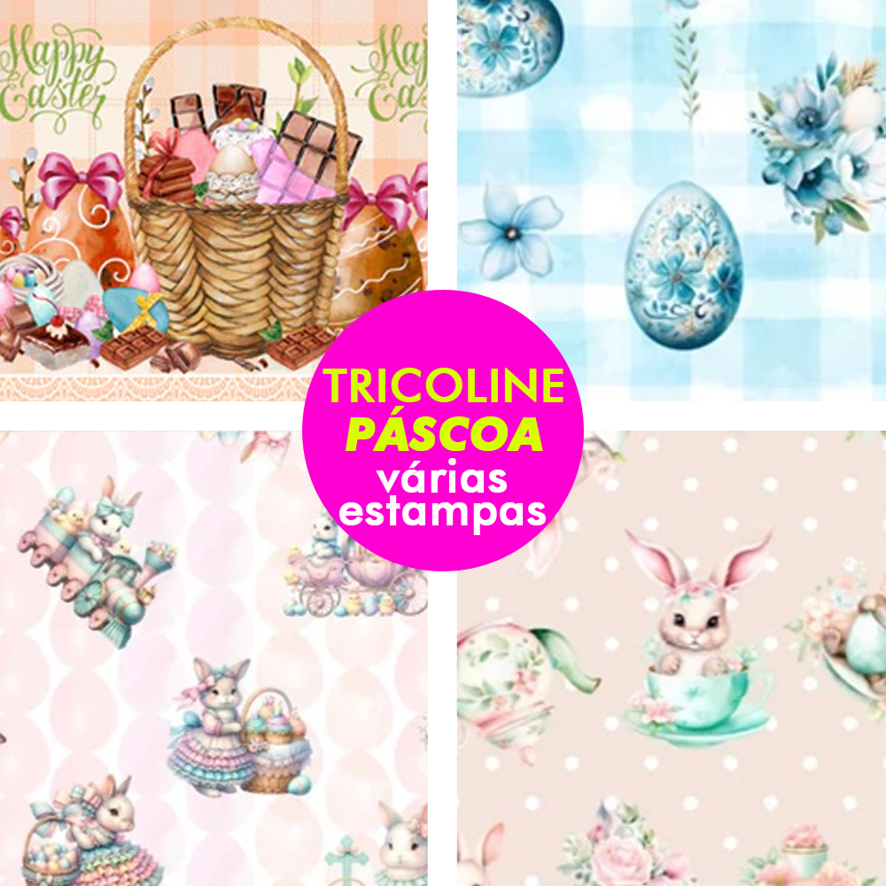 Tecido Tricoline Digital 100% algodão (0,50m x 1,50m) Páscoa em Oferta na Shopee