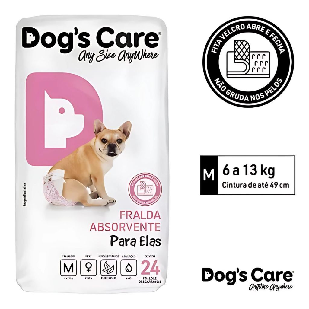 Fralda Descartável Higiênica P/ Cães Fêmea Dogs Care M 24 Un