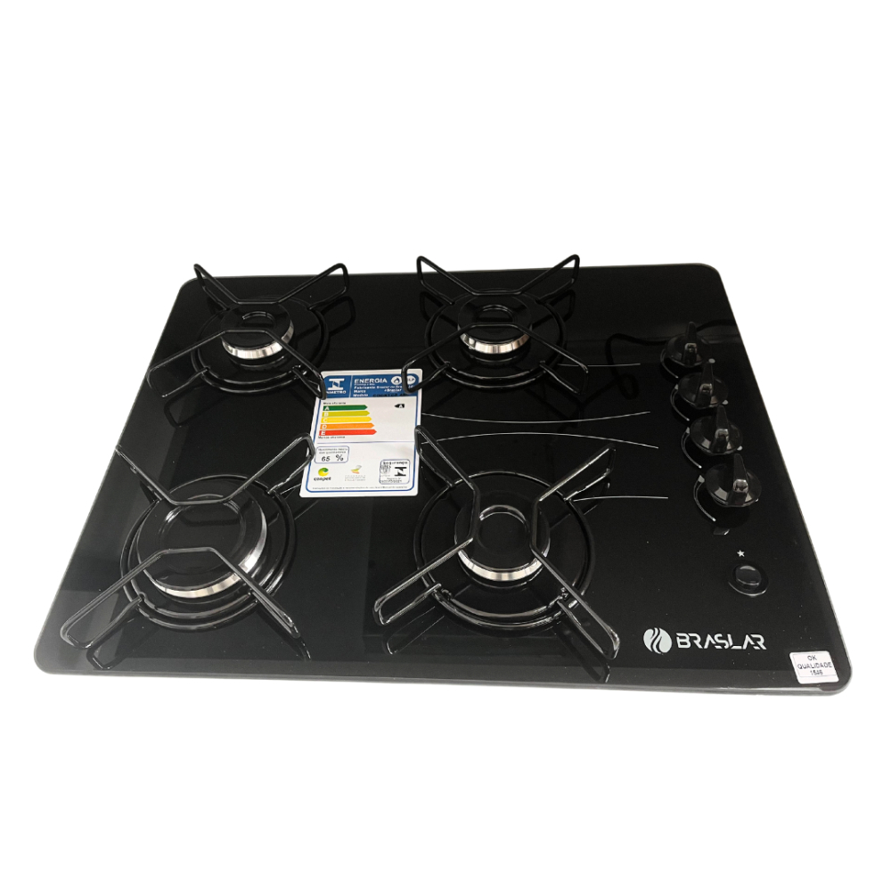 Cooktop 4 Bocas a Gás Braslar Pop com Mesa de Vidro Preto Bivolt - Home Appliances