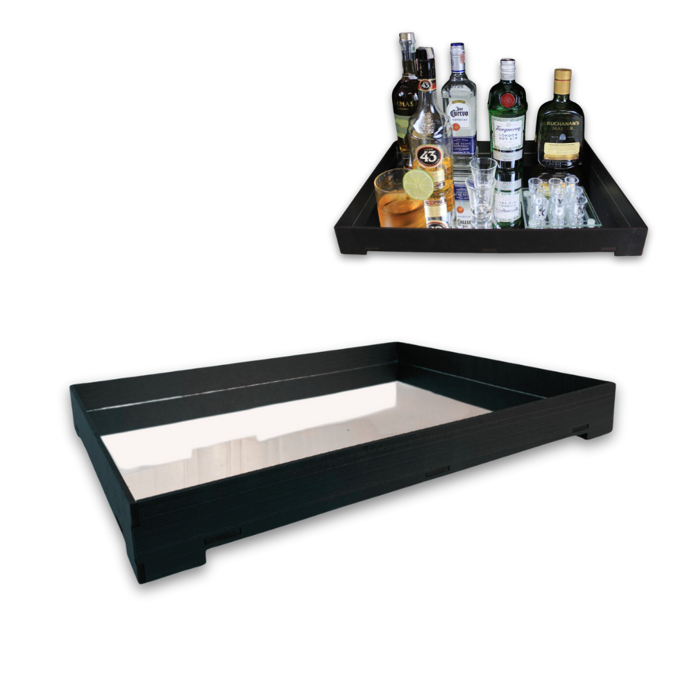 Bandeja Espelhada Moderna para Bebidas e Decoração de Barzinho 48x35cm Cor Preto Aparador Garrafas