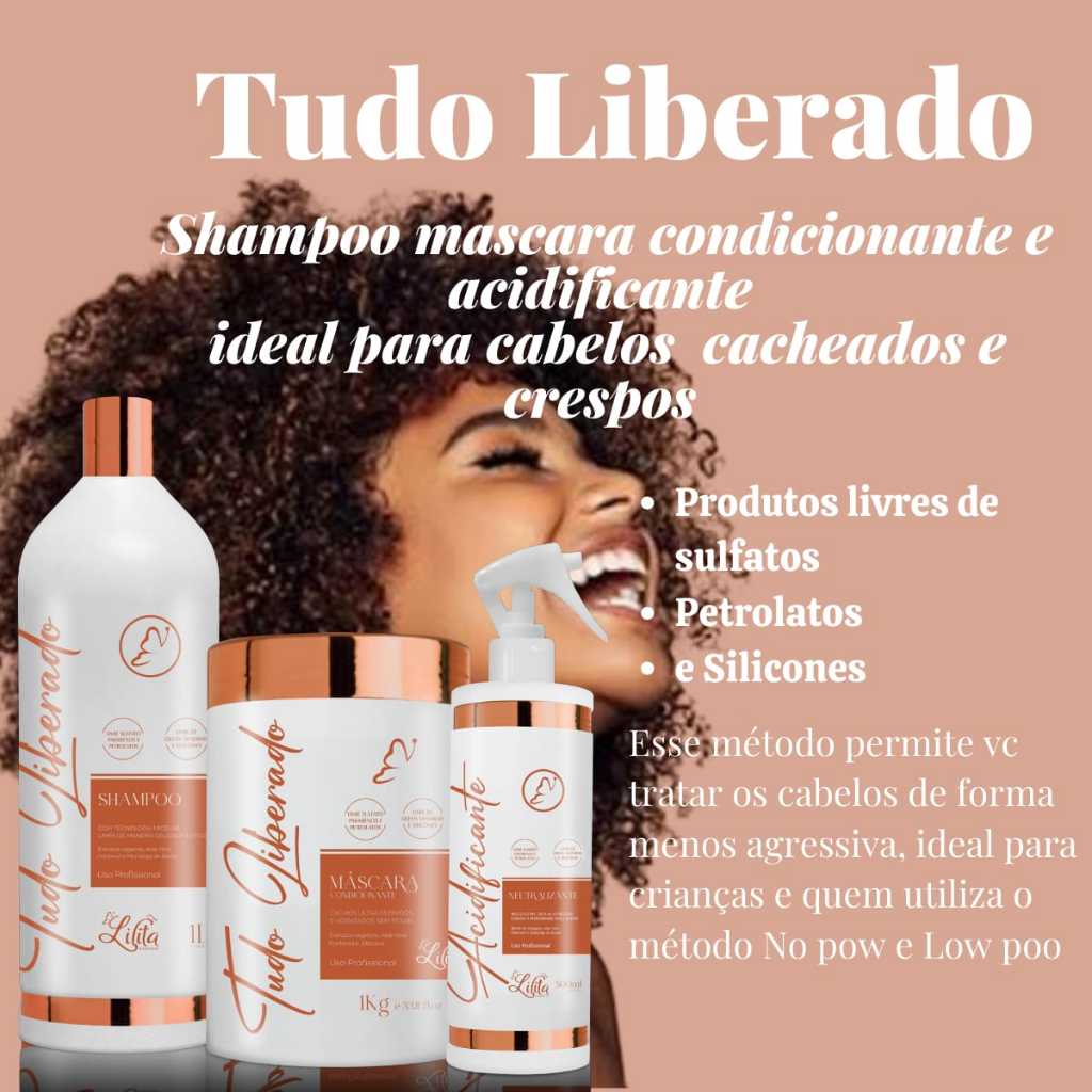 Shampoo Condicionador e Acidificante cabelos crespos e cacheados 1 L contra recessecamento e frizz em Oferta na Shopee
