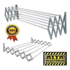 Varal P/ Roupas Sanfonado De Parede 100% Alumínio Retrátil Grande 100cm 120cm Super Resistente
