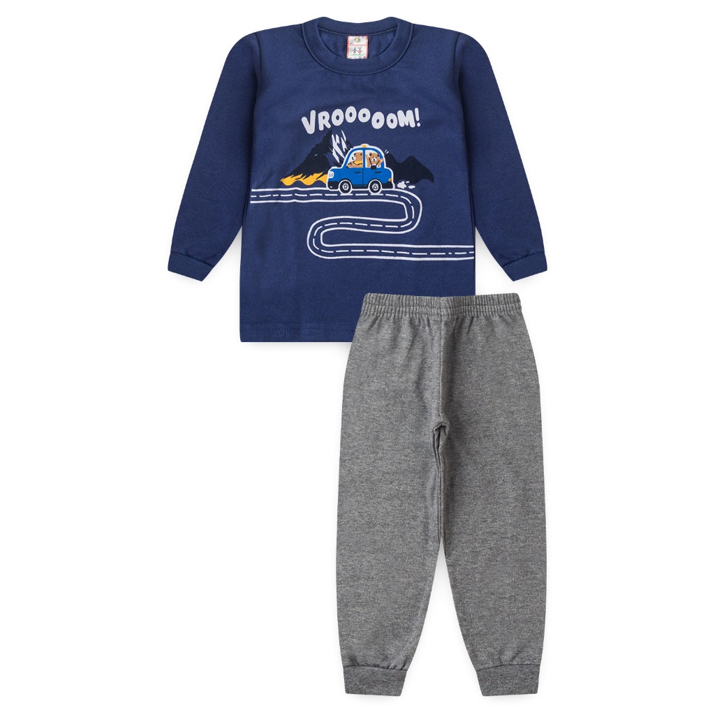 Conjunto Bebê Moletom Blusa Estampada e Calça Lisa (1/2/3)