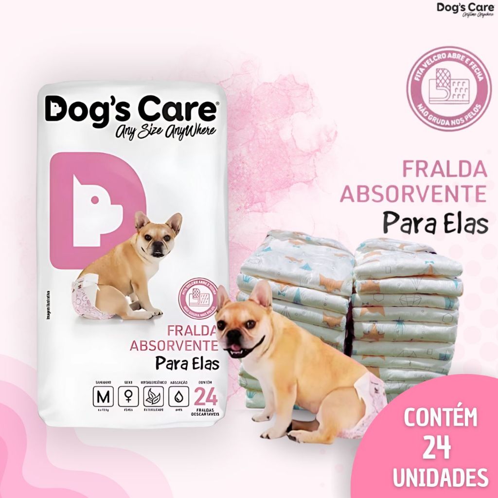 Fralda Descartável Higiênica P/ Cães Fêmea Dogs Care M 24 Un