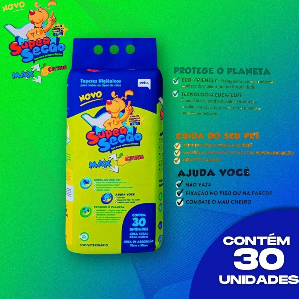 Detalhes do Tapete Higiênico Supersecão Max Citrus C/30 Unidades