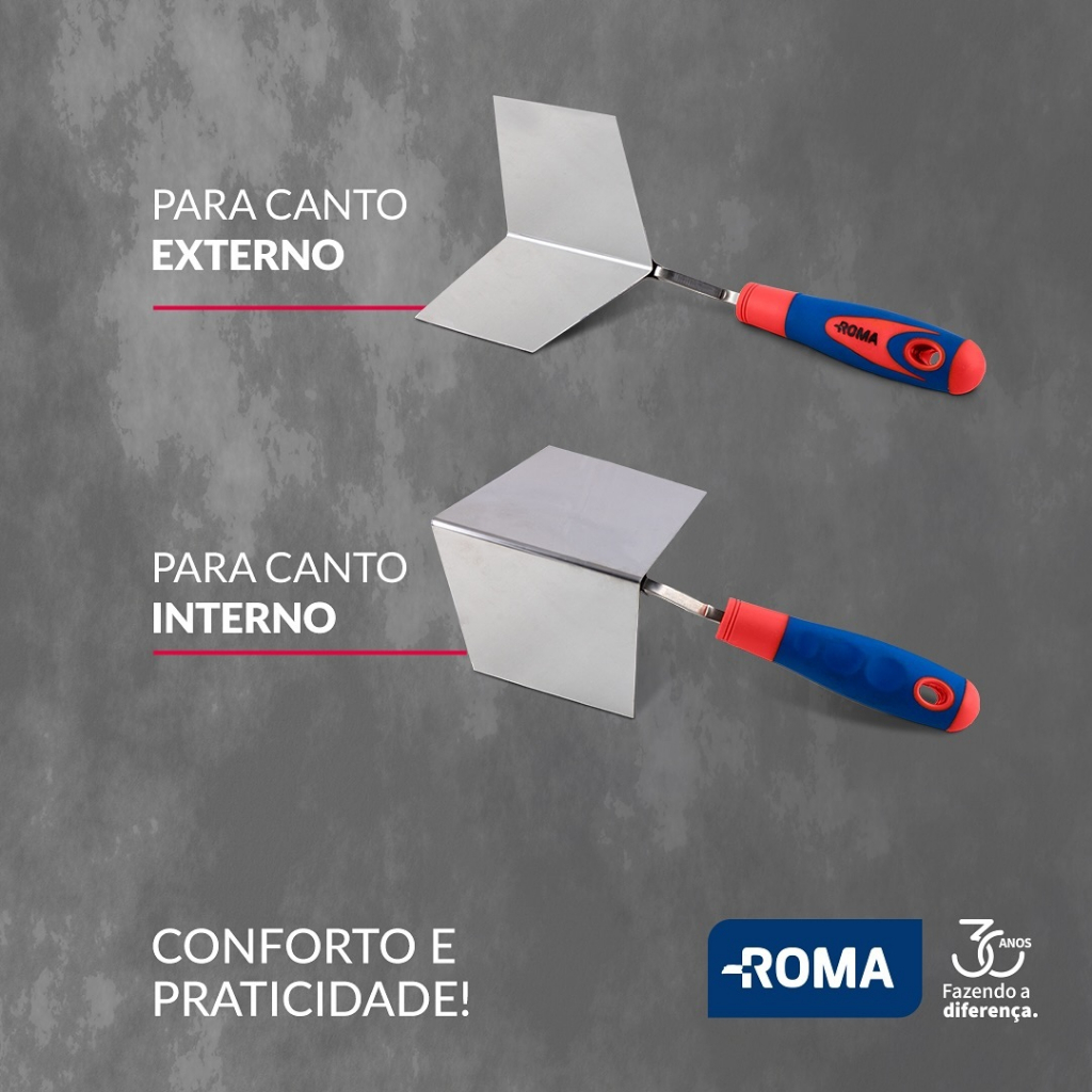 Kit Roma Desempenadeira Aço Inox para Canto Externo e Interno Cabo Emborrachado em Oferta na Shopee