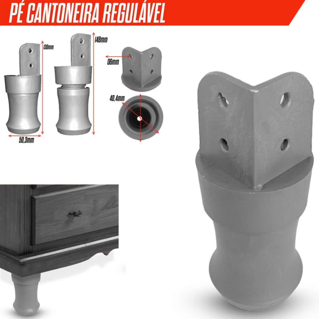 Kit 4/6/8/10/12 Pé Redondo Cinza Reforçado Para Móveis Pezinho Canto de Armário Cômoda Cama Estante em Oferta na Shopee