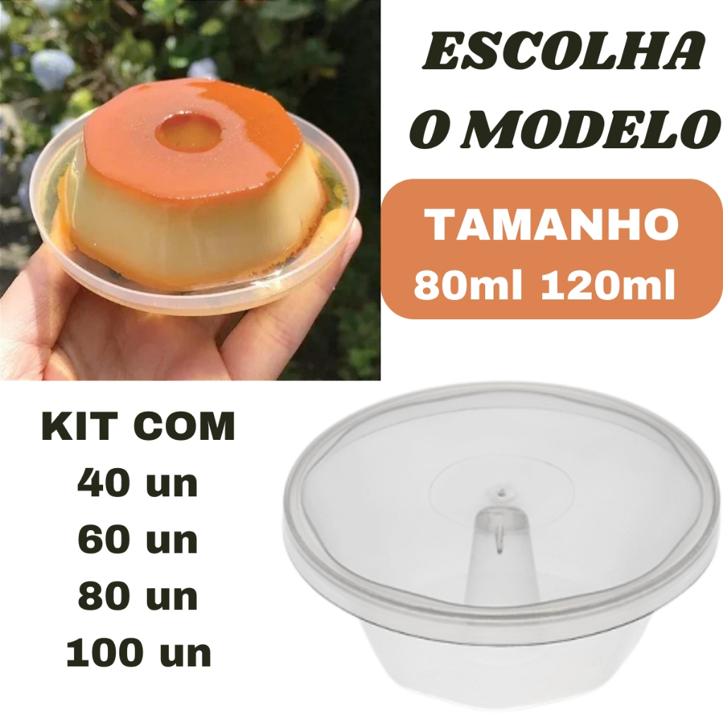 Forma Para Pudim 80ml e 120ml Forneavel Com Tampa Plastilânia em Oferta na Shopee