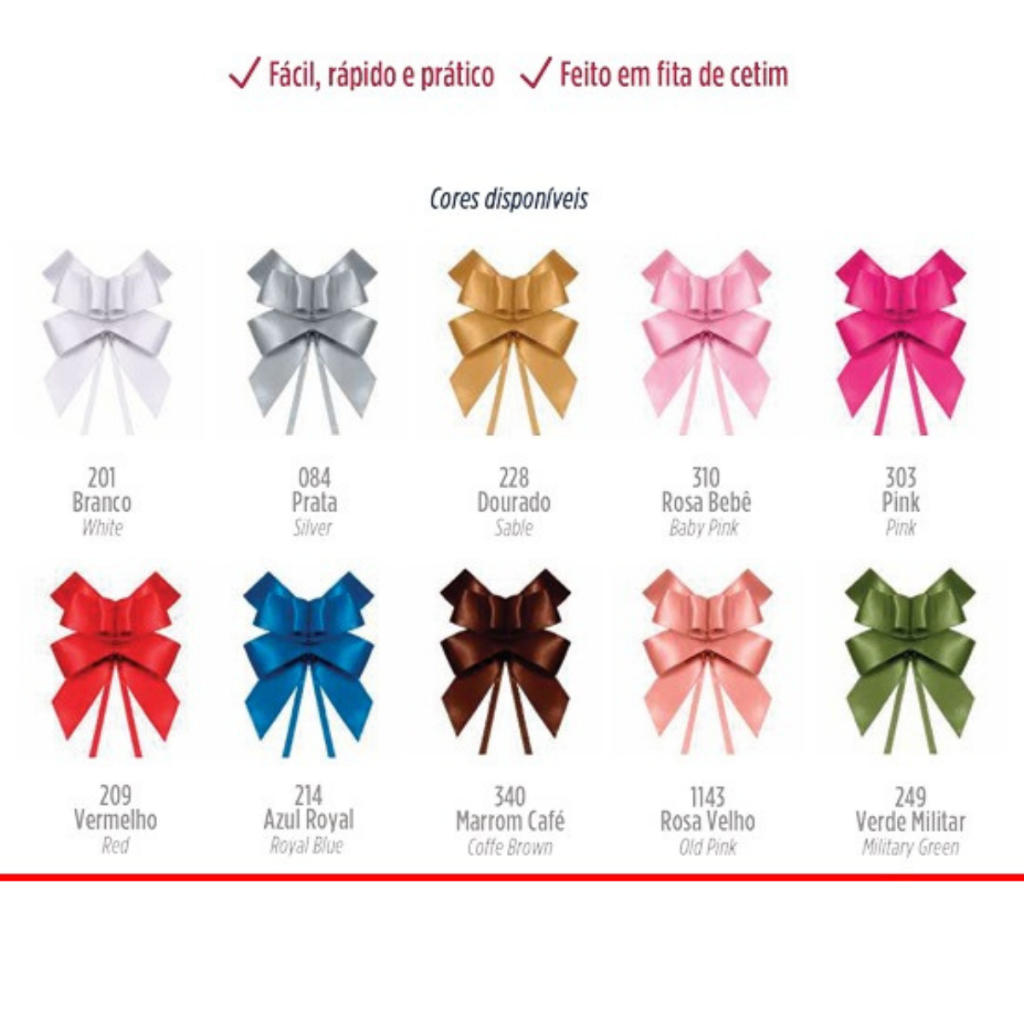 Laço Rápido De Cetim Progresso 22mm 10 Unidades