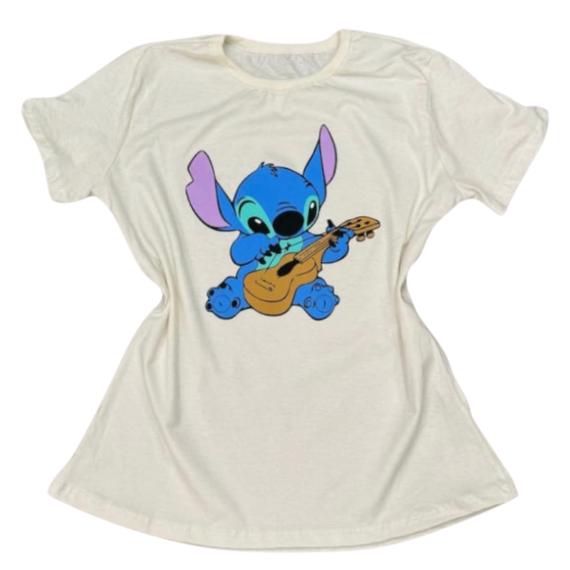 Camiseta Feminina Estampada Personagem Stich Ohana Lançamento Blusa T-shirt Babylook