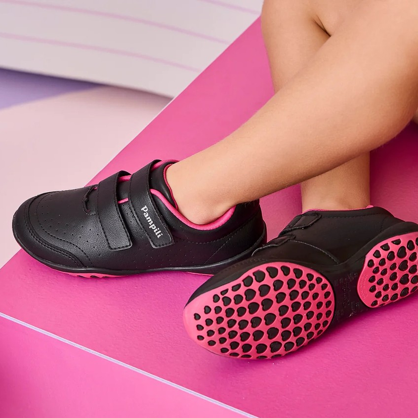 Tênis Infantil Pampili Colegial Escolar Creche Menina Conforto Velcro Acolchoado Honey 169203