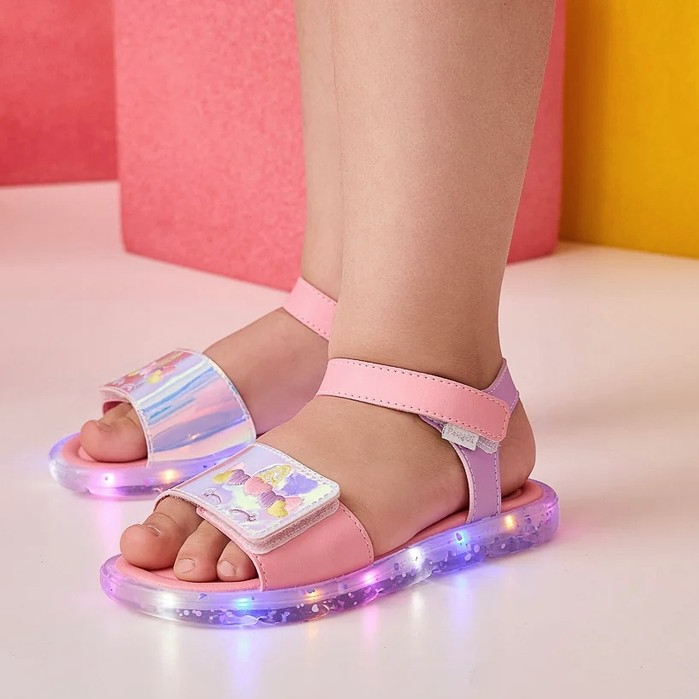 Sandália Infantil Feminina Pampili Led Menina Unicórnio Brilho Luz Glitter Lulli Papete 697045