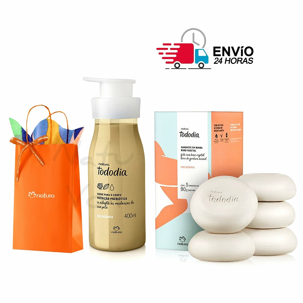 Kit Presente Natura Tododia Macadâmia Hidratante Corporal + Caixa de Sabonetes Original
