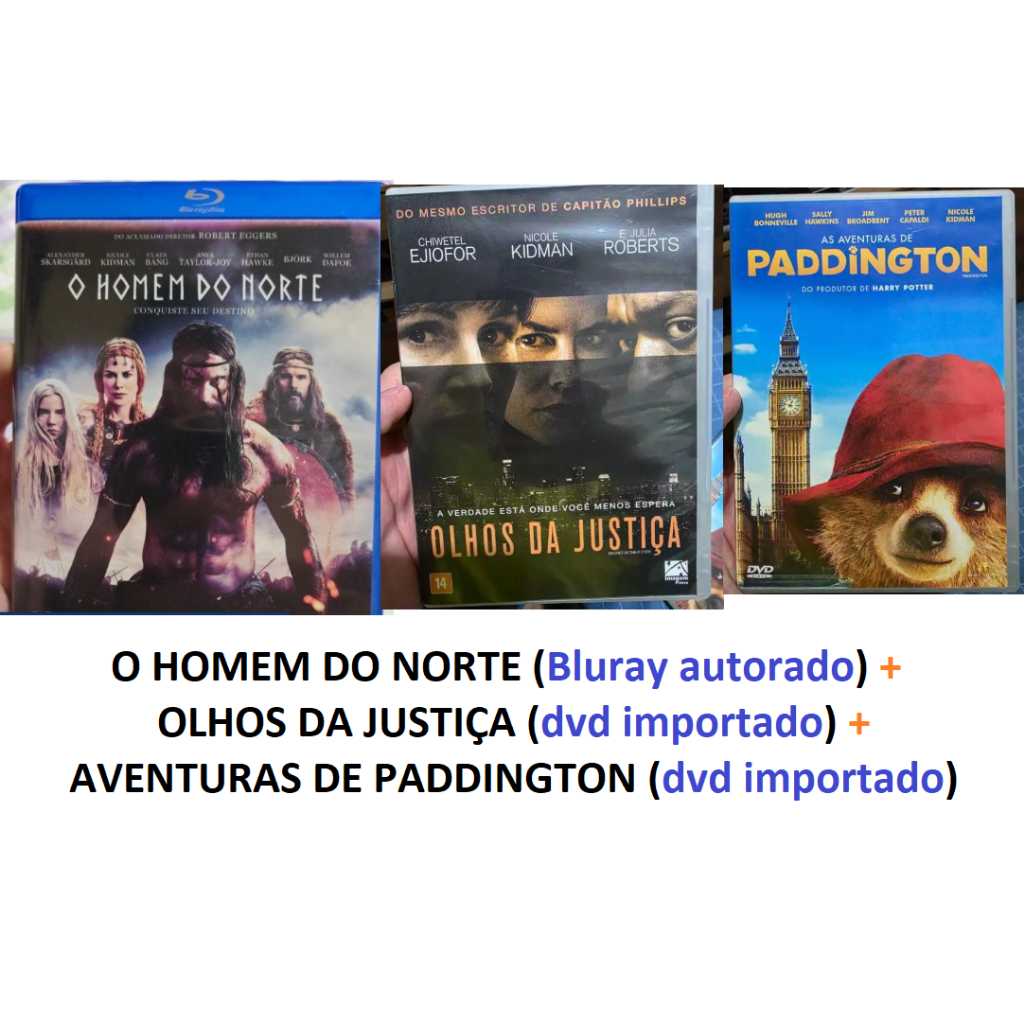 O Homem do Norte (Blu ray Autorado) + Olhos da Justiça e Paddington (dvd importado) LEIA A DESCRIÇÃO - Nicole Kidman