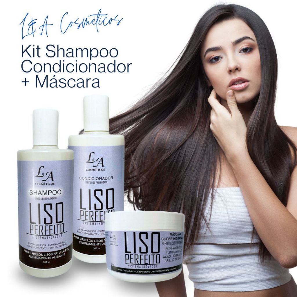 Kit Liso Perfeito Shampoo Condicionador e Máscara Hidratante - Efeito Progressiva - 3x300g em Oferta na Shopee