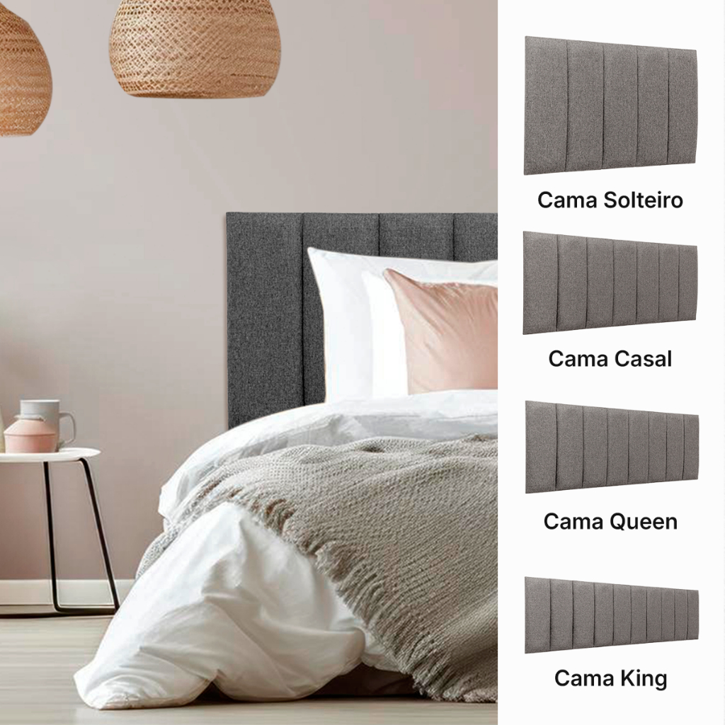 Cabeceira Estofada Ripada Modulada 55x20 em Linho/Veludo para Cama Box Solteiro Casal Queen King