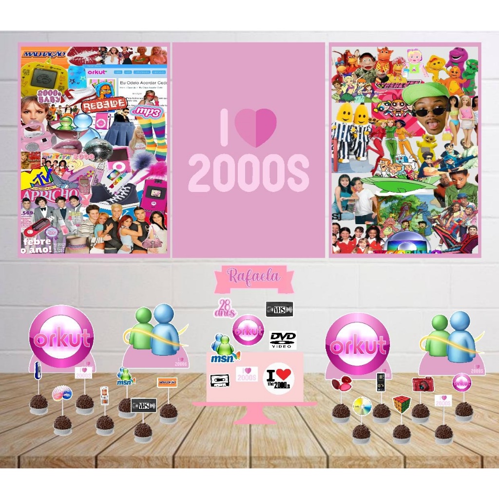 KIT SÓ UM BOLINHO ANOS 2000S Personalizado com nome e idade, kit festa em casa anos2000s