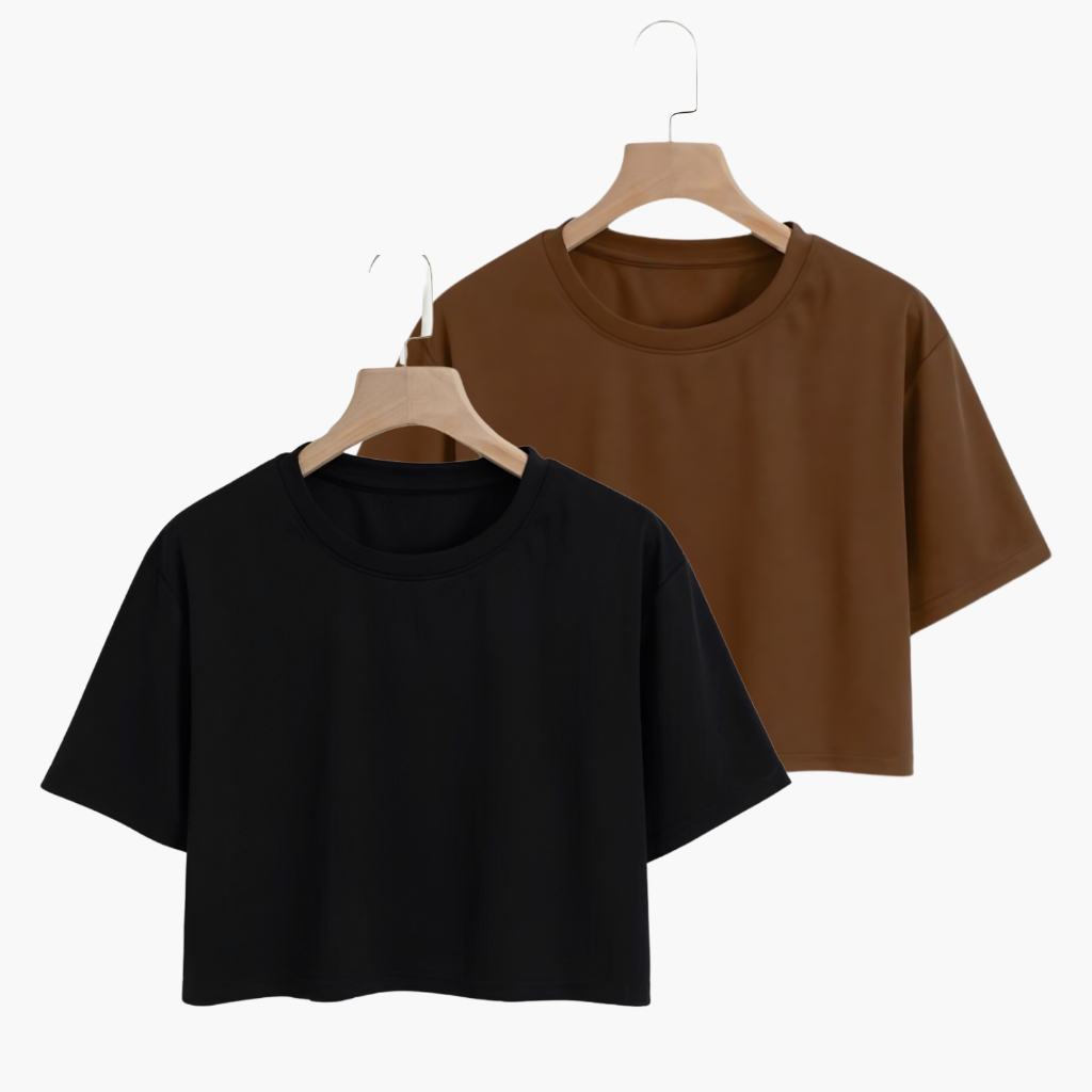 Kit 2 Camiseta Feminina Cropped Básica Larguinho Oversized Algodão