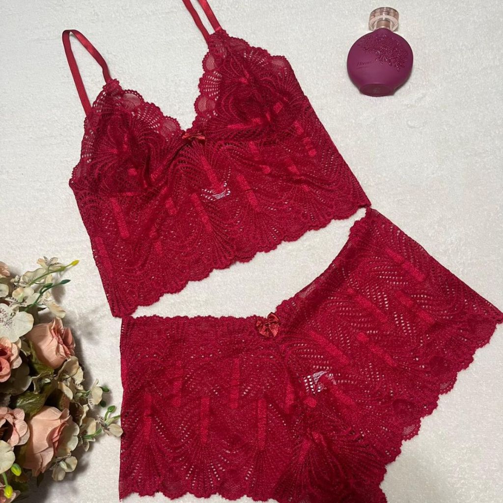 Kit 2 Conjunto Espera Marido Renda Calesson Cropped Conforto Sensual