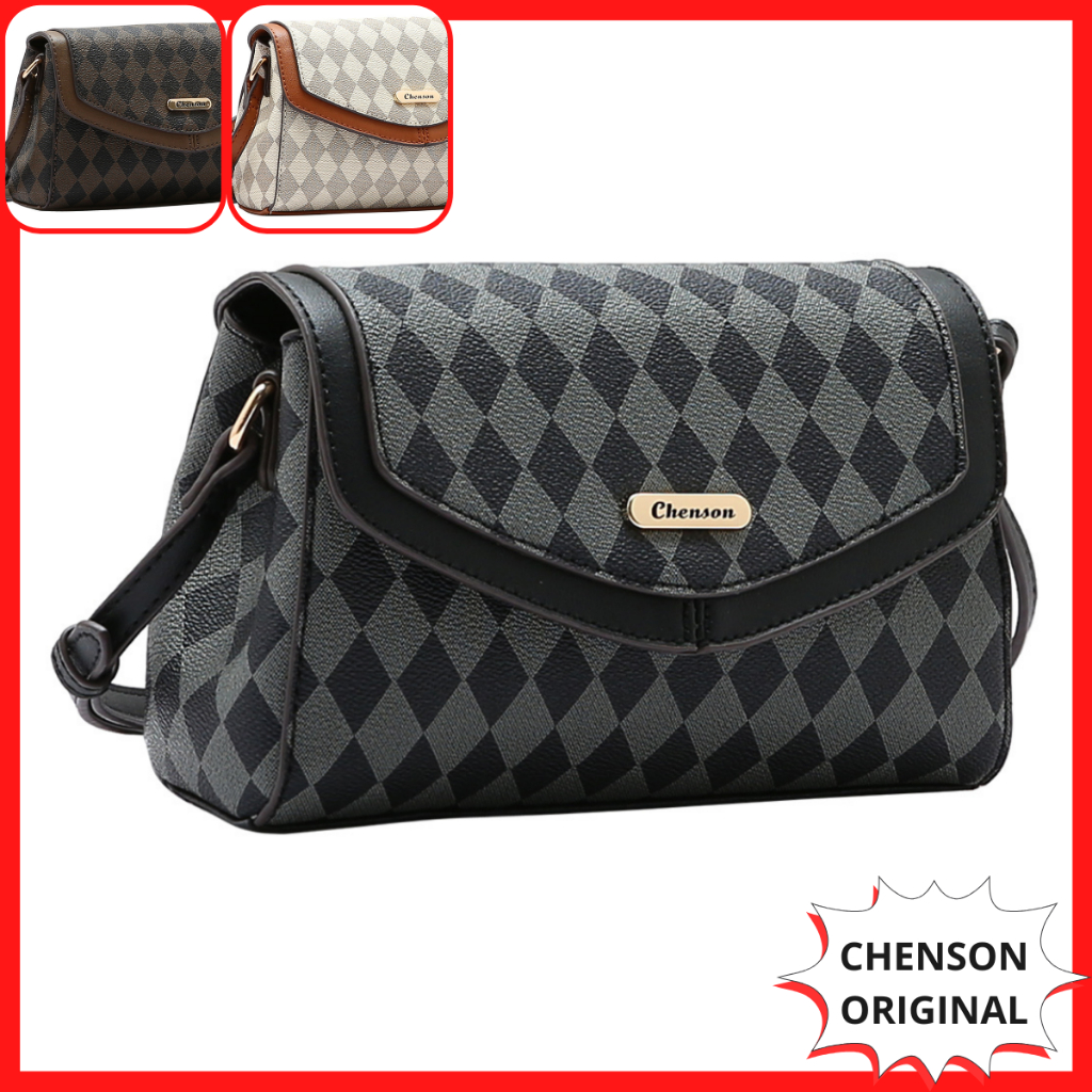 Bolsa Pequena Quadriculada Chenson 3484855 Original Transversal Tiracolo Alça com Regulagem Premium