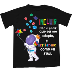 Camisa masculina Básica Incluir Autista Camiseta Alta Qualidade 100% Algodão Estampa Preto 2 ao GG